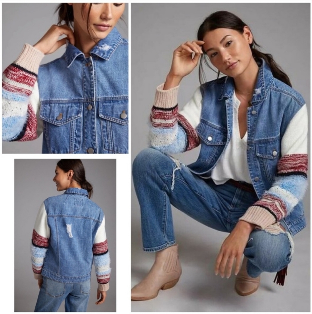Anthropolgie Avec Les Filles Sweater Sleeve Denim Jacket